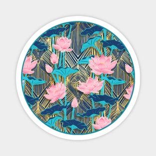 Art Deco Lotus Flowers in Pink & Navy Magnet